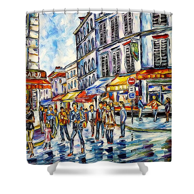 People Celebrate Shower Curtain featuring the painting Paris July 14th by Mirek Kuzniar
