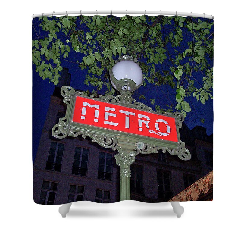 Paris Shower Curtain featuring the photograph Paris Metro at Night by Matthew Bamberg