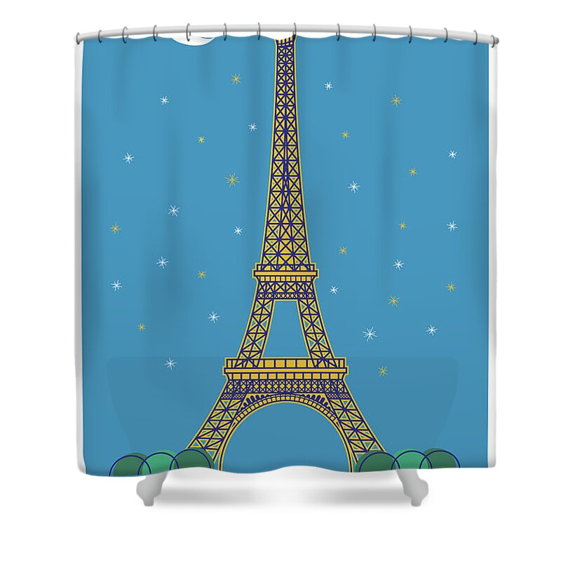 #faatoppicks Shower Curtain featuring the digital art Paris Poster Eiffel Tower - Retro Travel Poster by Jim Zahniser