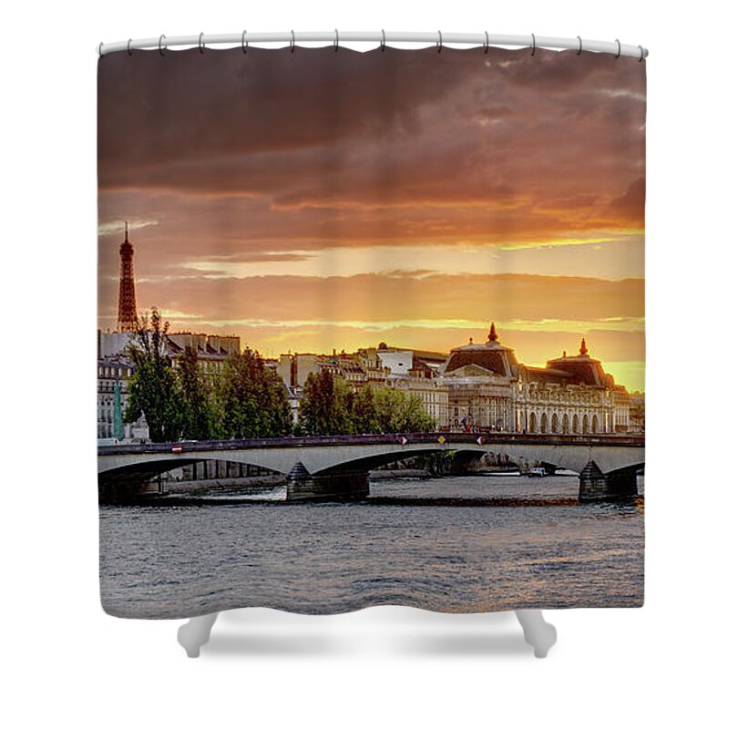 Paris Sunset Shower Curtain featuring the photograph Paris Sunset 01 by Weston Westmoreland