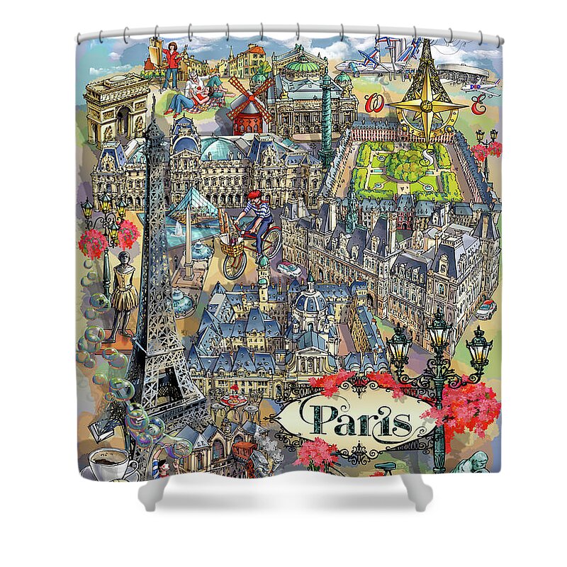 Paris Shower Curtain featuring the digital art Paris Theme - I by Maria Rabinky
