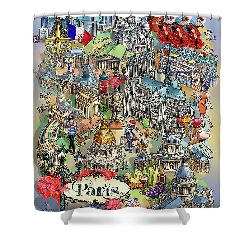 Paris Shower Curtain featuring the digital art Paris Theme - II by Maria Rabinky