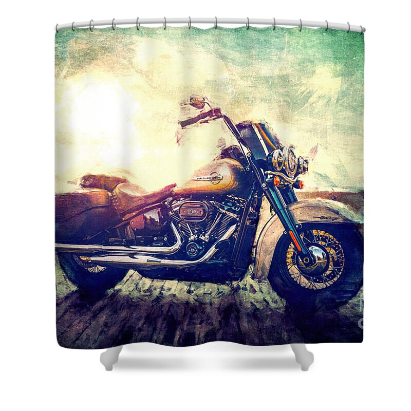 Motorcycle Shower Curtain featuring the digital art Parked Motorcycle by Phil Perkins