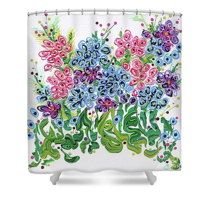 Fluid Acrylic Flower Painting Shower Curtain featuring the painting Parkers' Flowers by Jane Crabtree