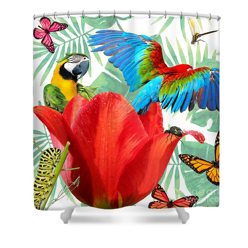 Parrots Shower Curtain featuring the digital art Parrot Surprise by Janice Leagra