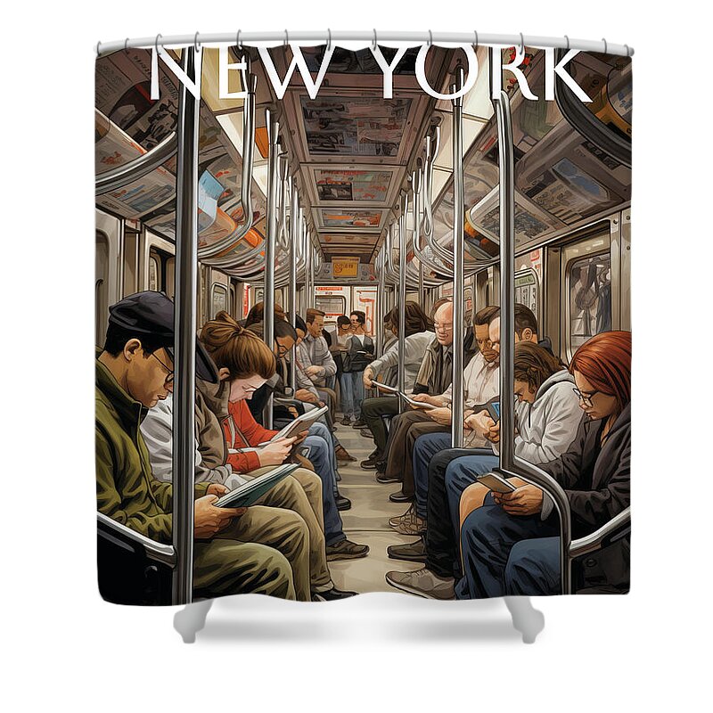 New Yorker Magazine Shower Curtain featuring the painting Passengers by Land of Dreams