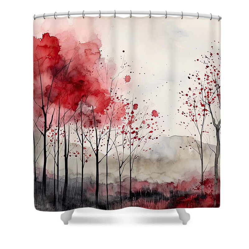 Red And Gray Shower Curtain featuring the digital art Passionate Red Art by Lourry Legarde
