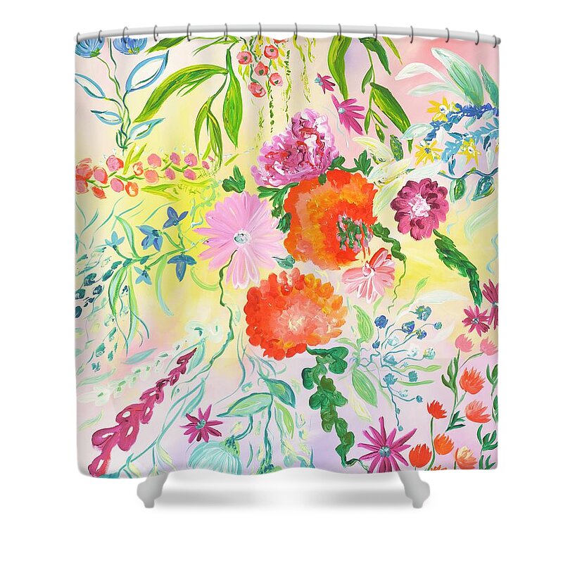 Floral Shower Curtain featuring the painting Pastel Bright Flowers by Britt Miller