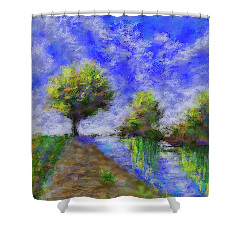 Path By The River Shower Curtain featuring the digital art Path by the river by Uma Krishnamoorthy