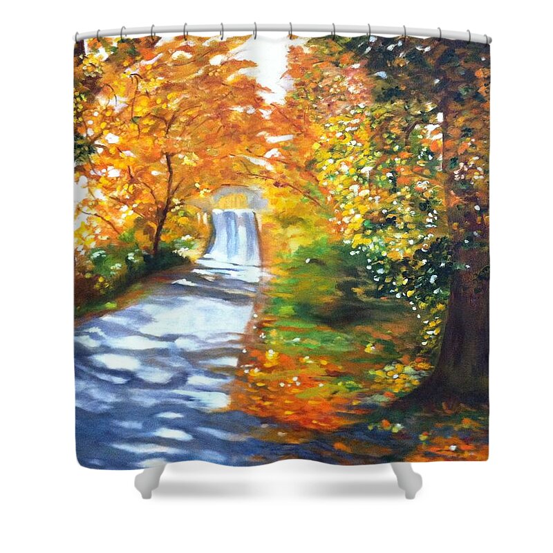 Fall Color Shower Curtain featuring the painting Path to Joy by Juliette Becker