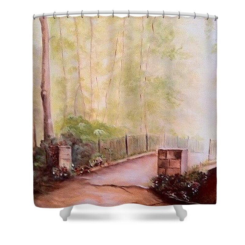 Pathways Shower Curtain featuring the painting Path to Peace by Juliette Becker