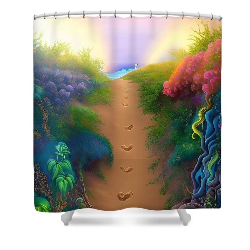 Digital Beach Ocean Sand Shower Curtain featuring the digital art Pathway to the Beach by Beverly Read