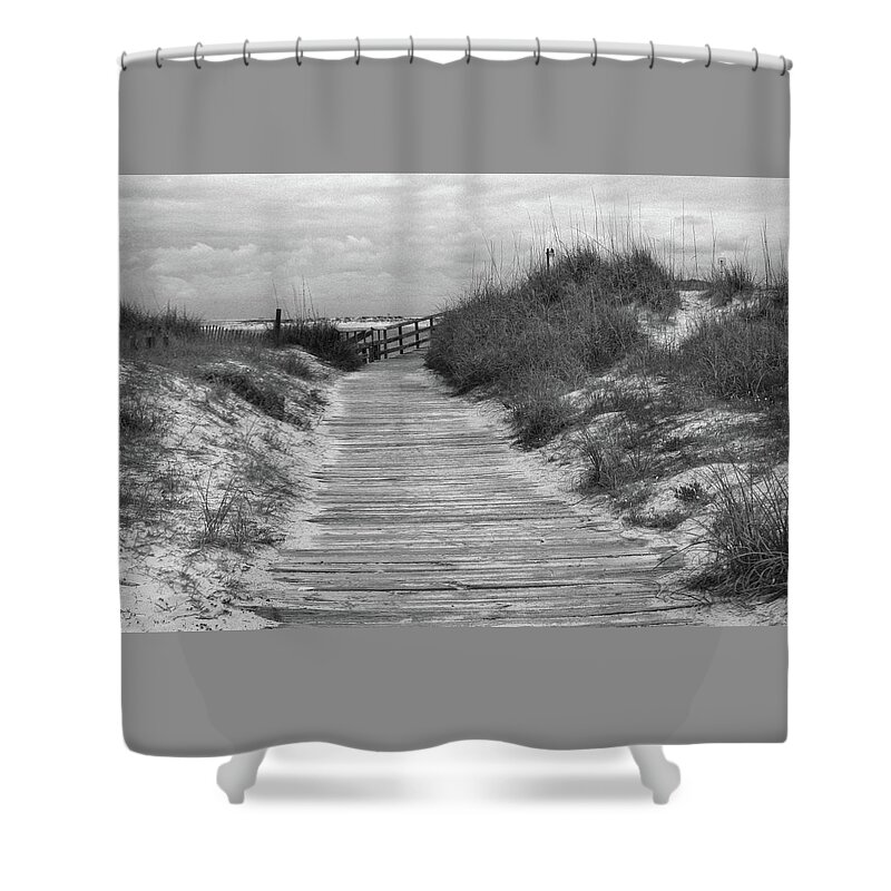 Beach Shower Curtain featuring the photograph Pathway to the Beach in Black and White by James C Richardson