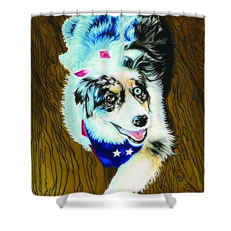 Dog Portrait Shower Curtain featuring the painting Patriotic Pearl by Barbara Jewell