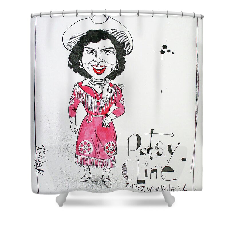  Shower Curtain featuring the drawing Patsy Cline by Phil Mckenney