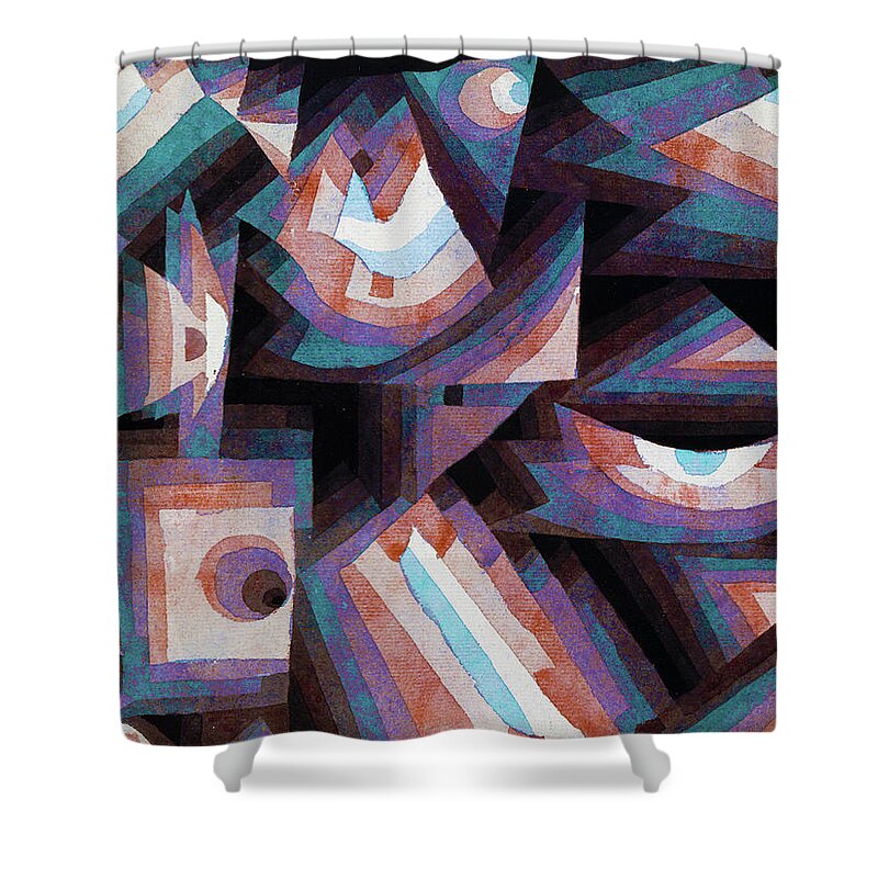 Abstract Shower Curtain featuring the painting Paul Klee Tribute Abstract Hand Painted Litho Reproduction 7 by Tony Rubino