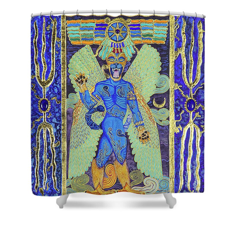 Babylon Shower Curtain featuring the mixed media Pazuzu the Divine Exorcist by Ptahmassu Nofra-Uaa