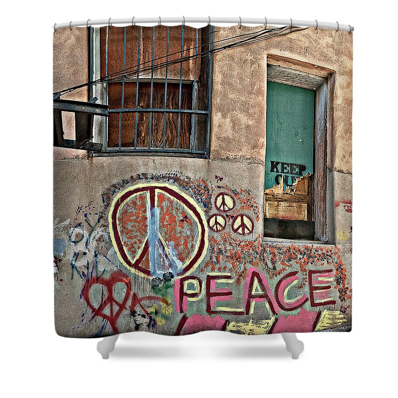 Back Alley Shower Curtain featuring the photograph Peace, Baby by Carmen Kern