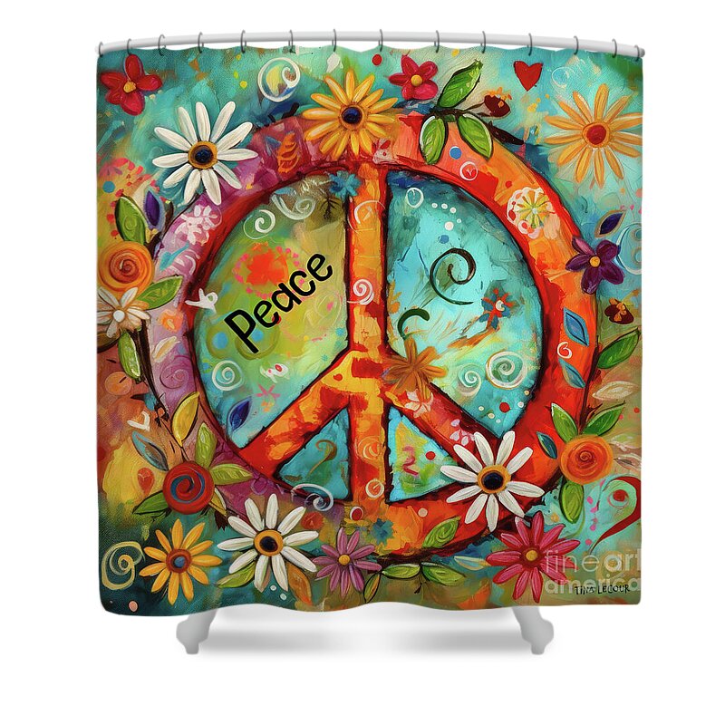 Peace Sign Shower Curtain featuring the painting Peace by Tina LeCour