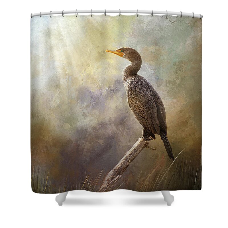 Peace Shower Curtain featuring the digital art Peaceful Morning in the Marsh by Nicole Wilde