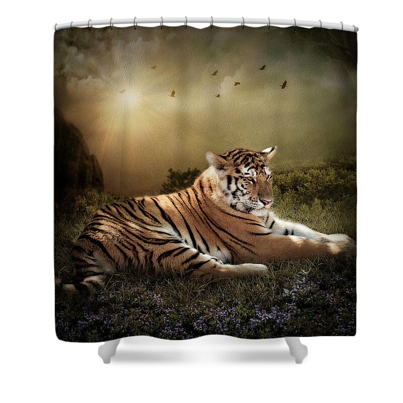 Bengal Tiger Shower Curtain featuring the digital art Peaceful Resolve by Maggy Pease