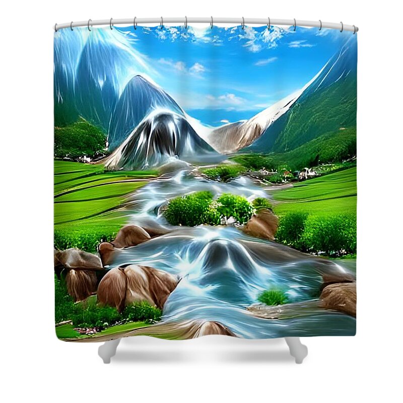 Digital Shower Curtain featuring the digital art Peaceful Valley by Beverly Read