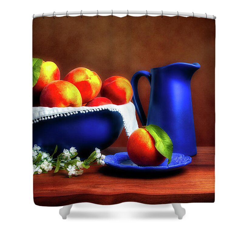 Peach Shower Curtain featuring the photograph Peach Bowl with Pitcher by Tom Mc Nemar