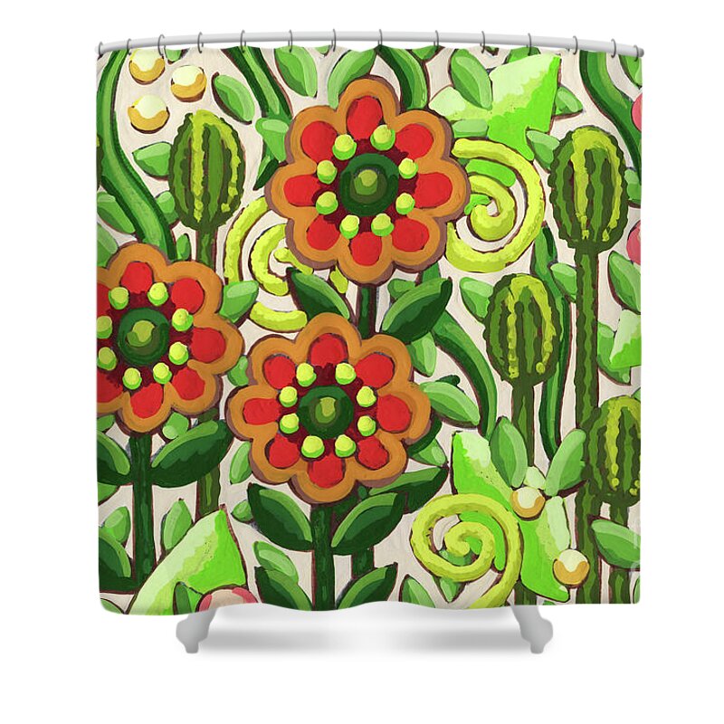 Flower Shower Curtain featuring the painting Peanut Butter and Jelly. Posy Picnic Painting Series by Amy E Fraser