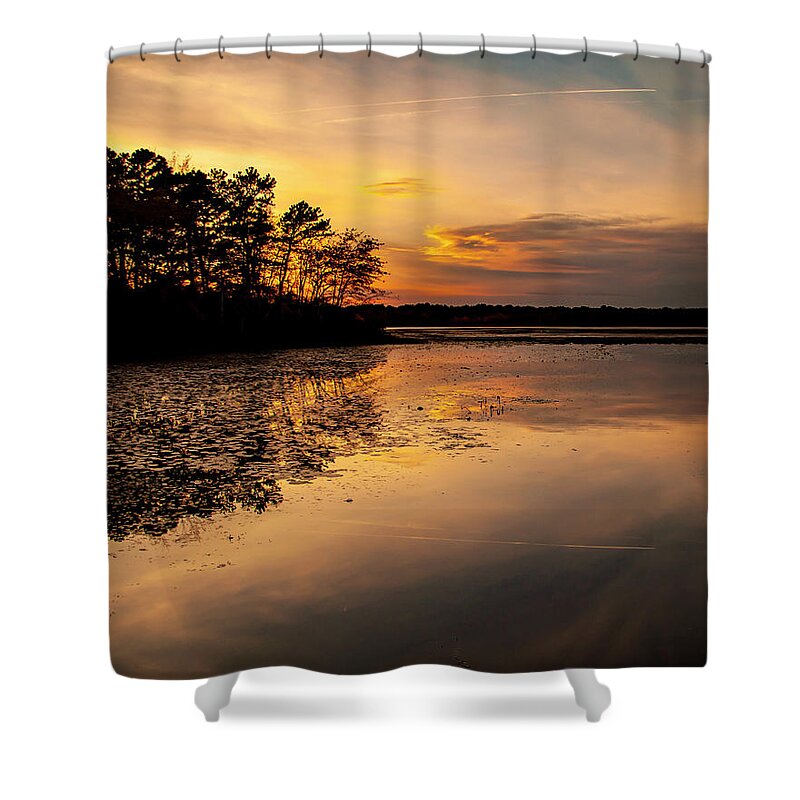 Sunset Shower Curtain featuring the photograph Peconic Sunset by Cathy Kovarik