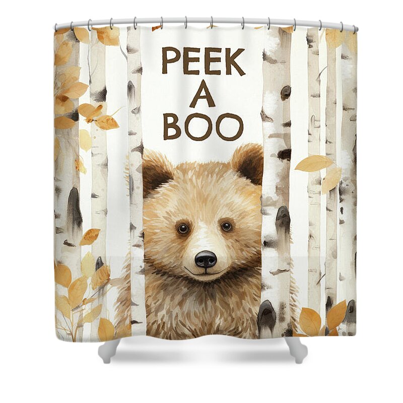 Bear Shower Curtain featuring the painting Peek A Boo Bear by Tina LeCour