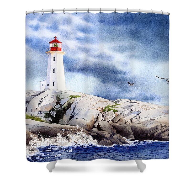 Peggy's Cove Lighthouse Shower Curtain featuring the painting Peggy's Cove Lighthouse by Espero Art