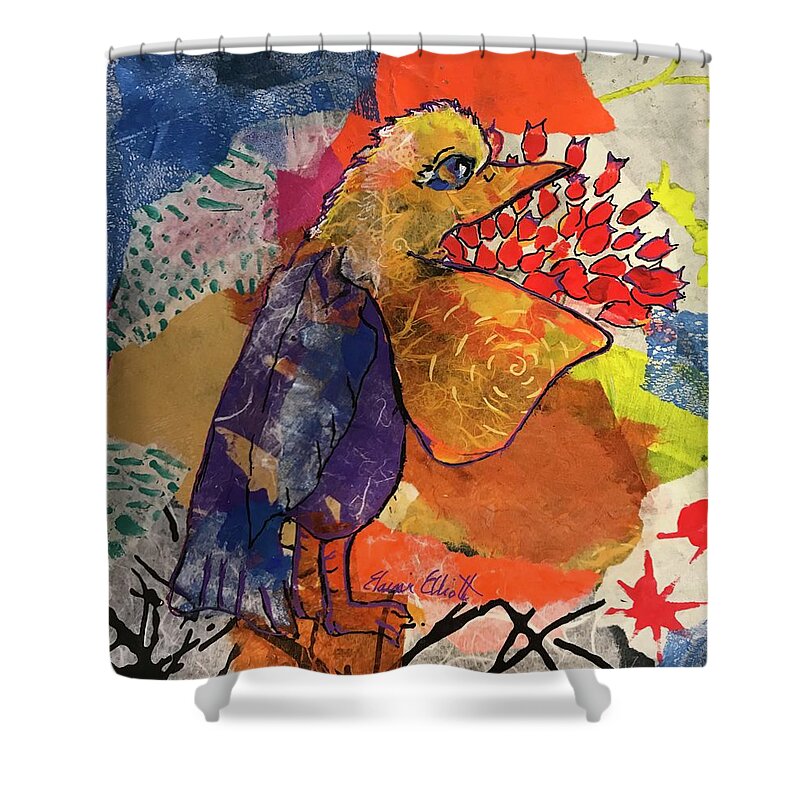 Pelican Shower Curtain featuring the painting Pelican Prowess by Elaine Elliott
