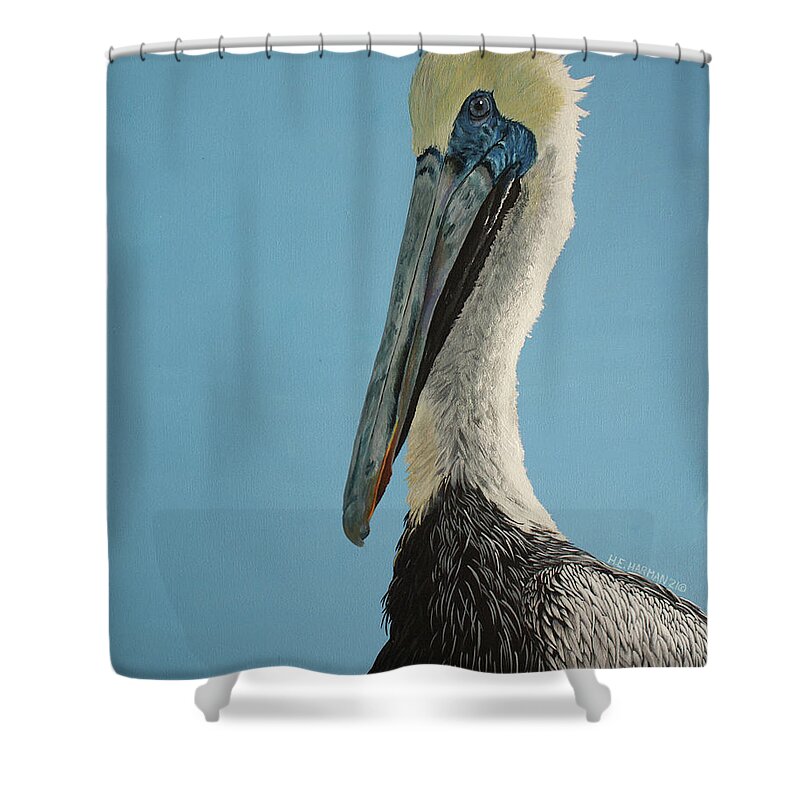 Pelican Shower Curtain featuring the painting Pelicanus Magnificus by Heather E Harman