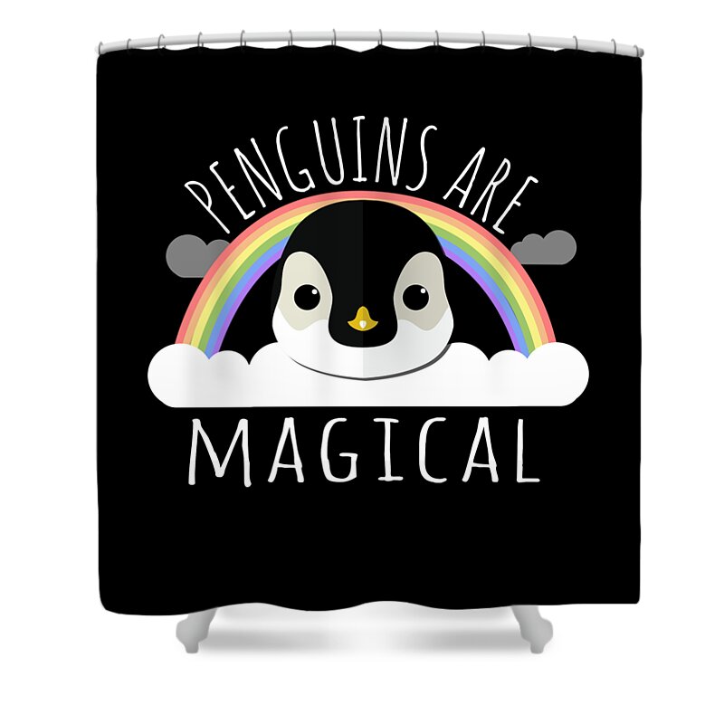 Funny Shower Curtain featuring the digital art Penguins Are Magical by Flippin Sweet Gear