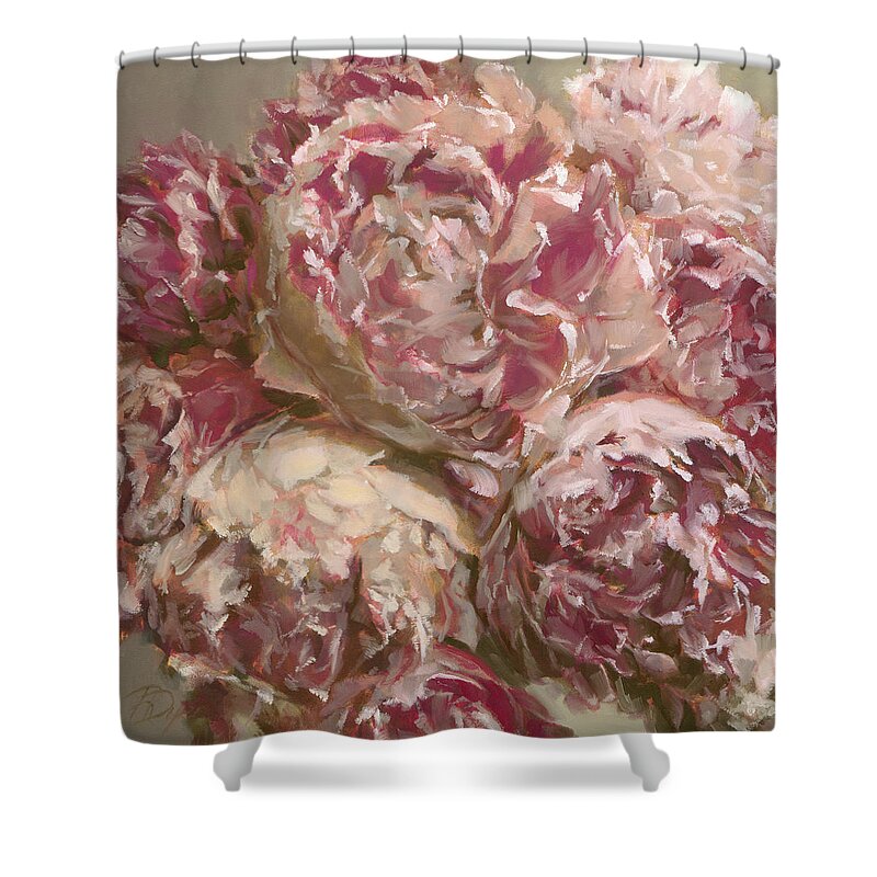 Peonies Shower Curtain featuring the painting Peony Bouquet by Roxanne Dyer