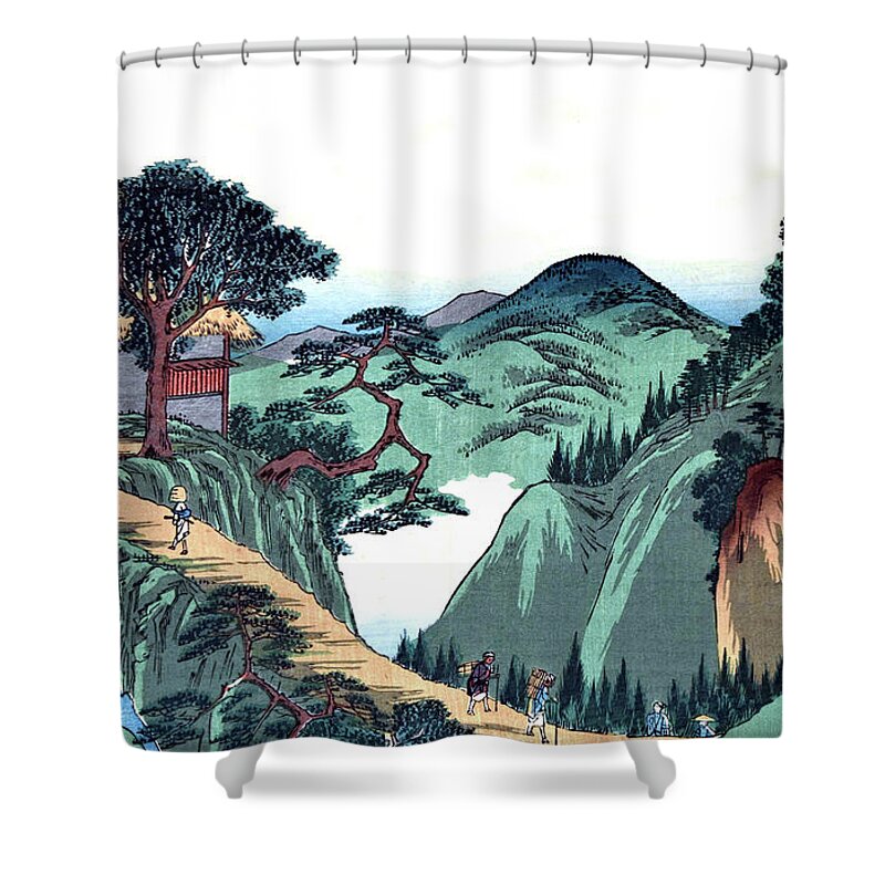 Japan Shower Curtain featuring the digital art People on a Mountain Road by Long Shot
