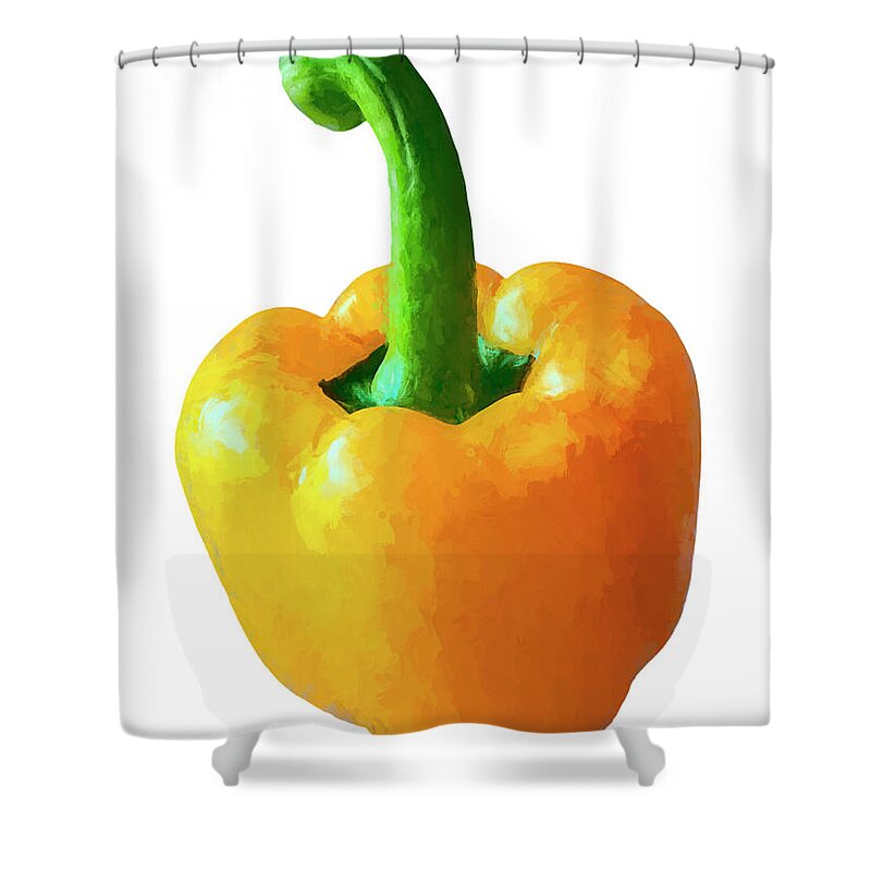 Bell Pepper Shower Curtain featuring the photograph Orange Pepper On White Background by Gary Slawsky