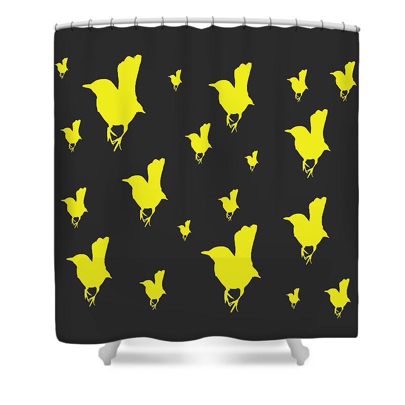 Bird Shower Curtain featuring the digital art Perched Bird - Yellow on Black by Jason Fink