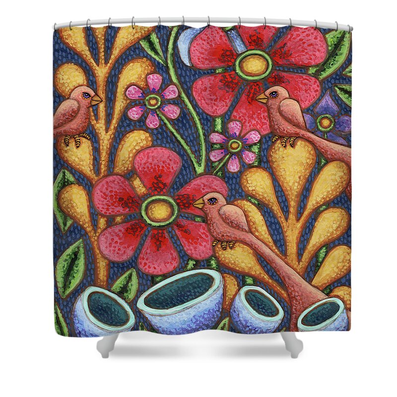 Bird Shower Curtain featuring the painting Perching Peachily by Amy E Fraser