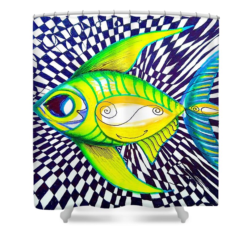 Fish Shower Curtain featuring the painting Perplexed Contentment Fish by J Vincent Scarpace