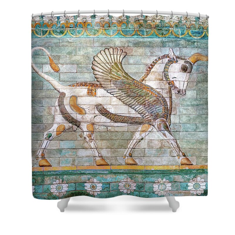 Persian Bull Shower Curtain featuring the photograph Persian Winged Bull by Weston Westmoreland