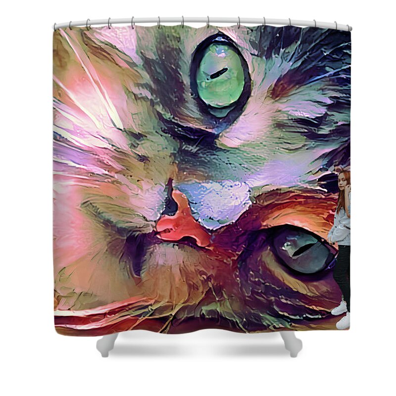 Personalized Cat Art Shower Curtain featuring the digital art Personalized Cat Art by Jacob Folger
