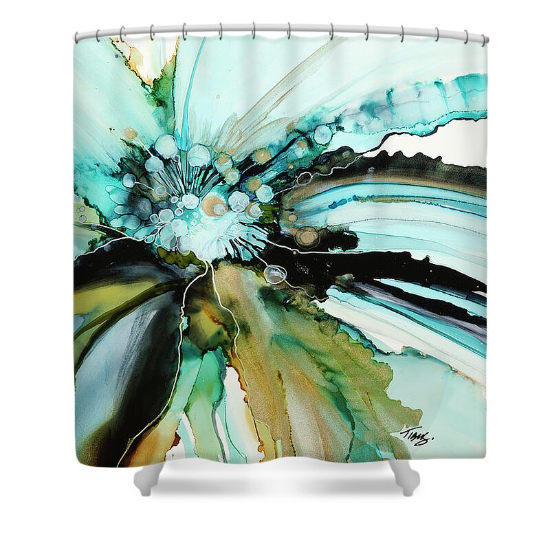  Shower Curtain featuring the painting Petal Performance by Julie Tibus