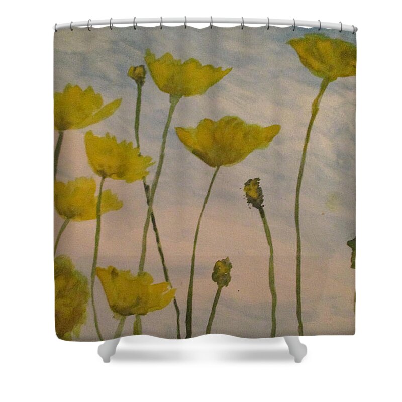 Wild Flowers Shower Curtain featuring the painting Petalled Yellow by Jen Shearer