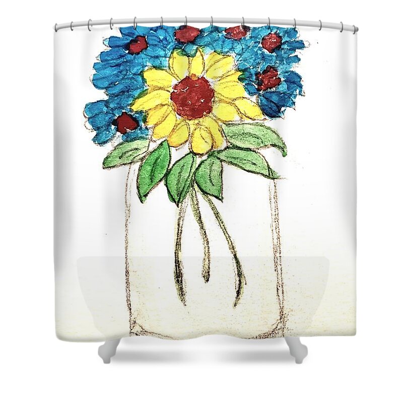  Shower Curtain featuring the painting Petals are Prayers for Ukraine by Margaret Welsh Willowsilk