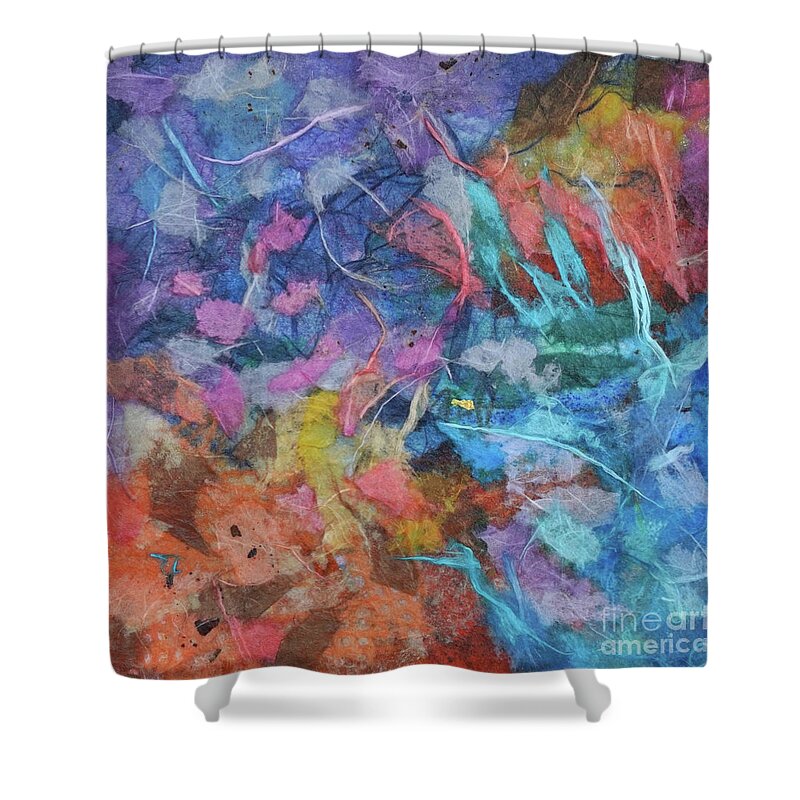 Collage Shower Curtain featuring the mixed media Petals Entwined by Christine Chin-Fook