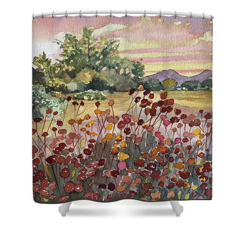 Trees Shower Curtain featuring the painting Peter Strauss Ranch Seed Heads by Luisa Millicent