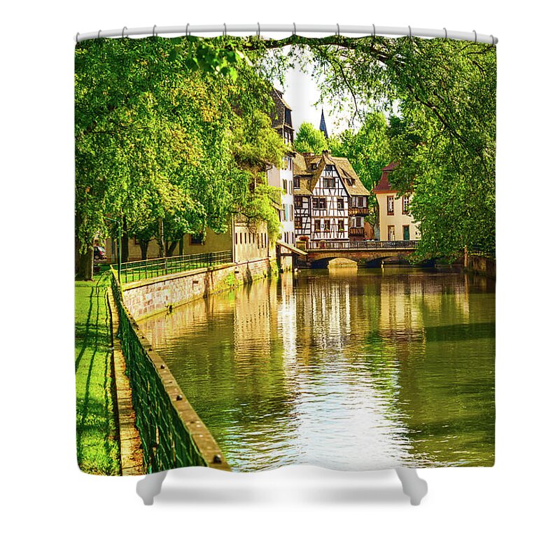 France Shower Curtain featuring the photograph Petite France canal in Strasbourg by Stefano Orazzini