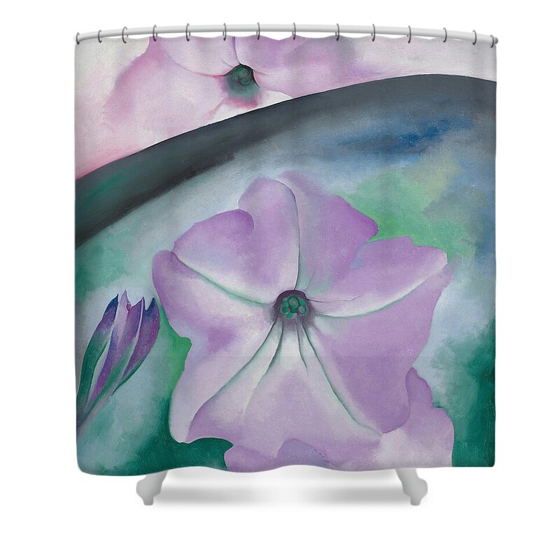 Georgia O'keeffe Shower Curtain featuring the painting Petunia no 2. - Modernist pink flower painting by Georgia O'Keeffe