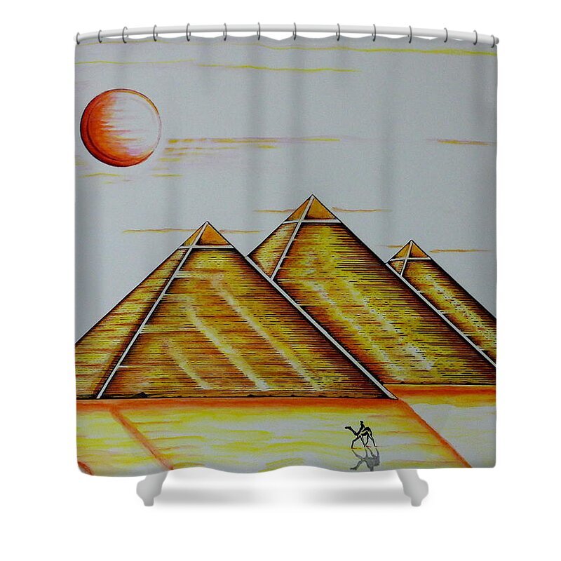 Pyramid Shower Curtain featuring the mixed media Pharaoh's Moon by Kem Himelright